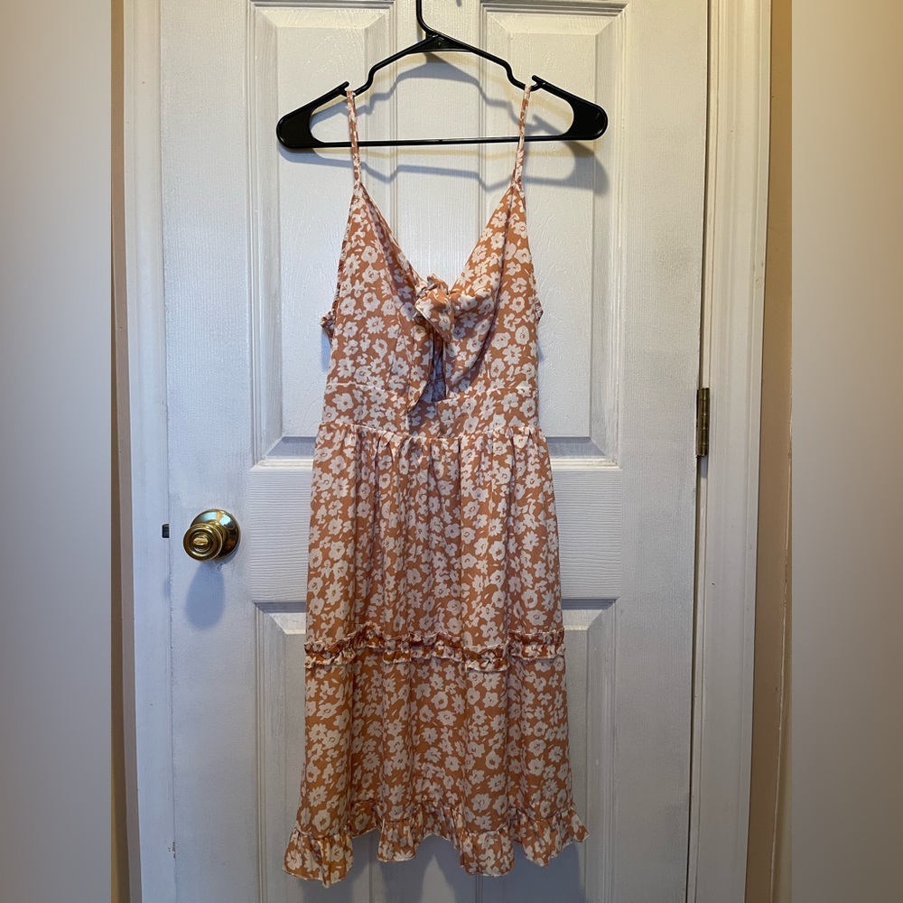 Floral Tan Front Tie Dress
